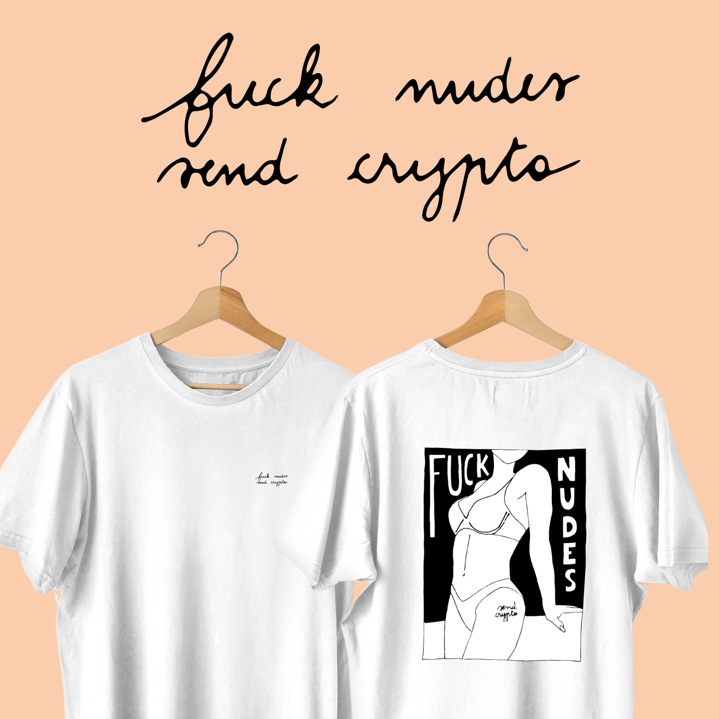 Découvre notre Tee-shirt CryptoStories x ColineisCool "Fuck Nudes Send Crypto" - une collaboration unique entre CryptoStories et l'artiste @ColineisCool. Porte fièrement cette expression artistique de la passion crypto, alliant l'esthétique minimaliste de ColineisCool et la vision cool de CryptoStories sur l'univers blockchain. le cadeau crypto parfait.